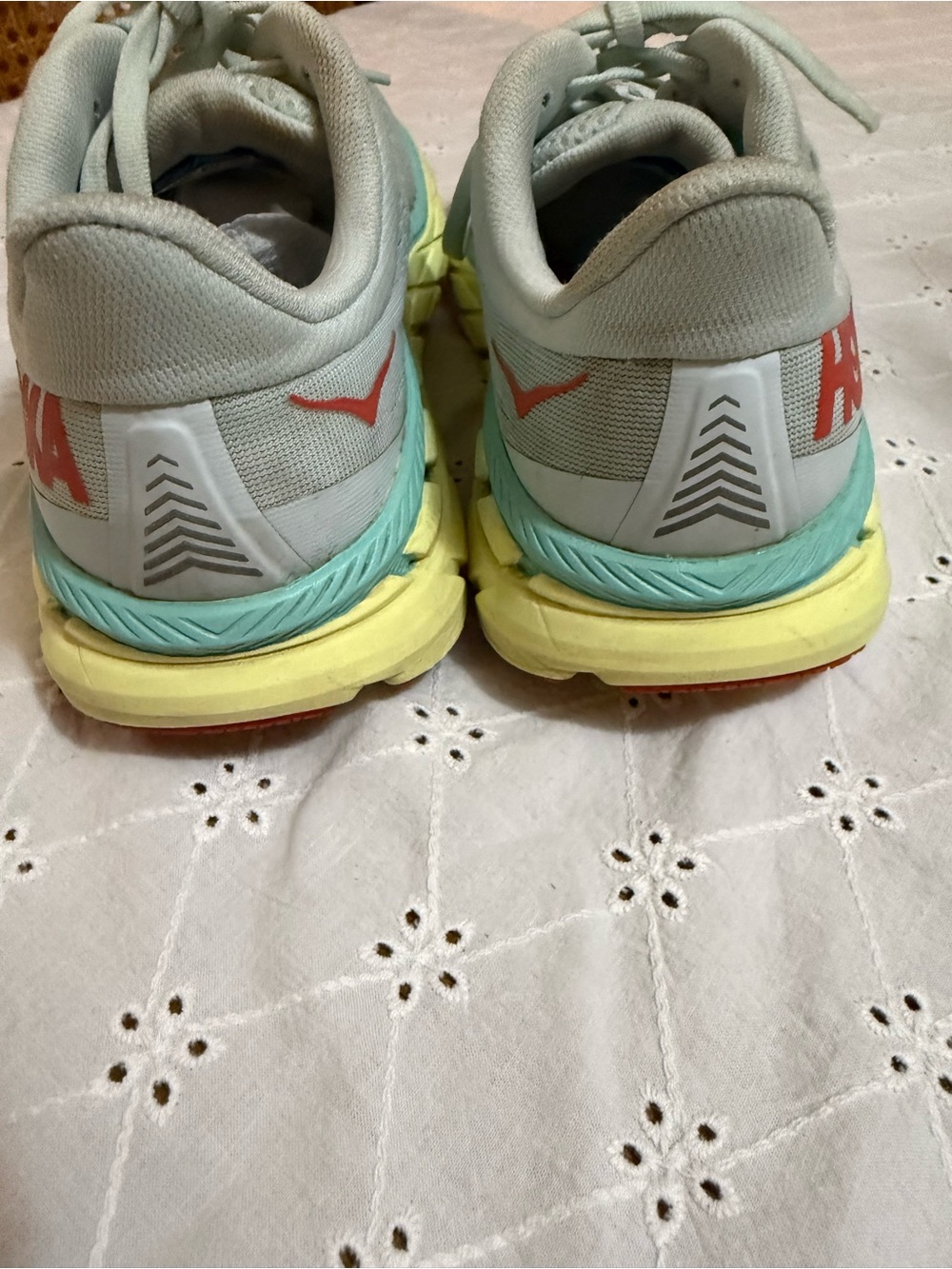 Hoka Women's Mint Green and Yellow Running Shoes with Coral Accent size 7 - Picture 5 of 5